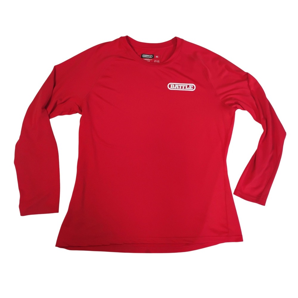 Battle Men's A/L Red Long Sleeve Compression‎ Fitted Performance Athletic Top